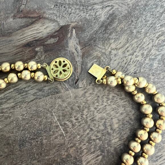 Modital Bijoux Sterling Silver Gold Bead Crystal Studded Floral Collar Necklace - Picture 8 of 11